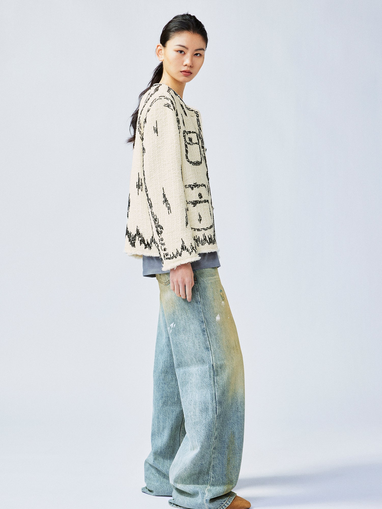 Hand-painted style beaded embellished Chanel-inspired jacket