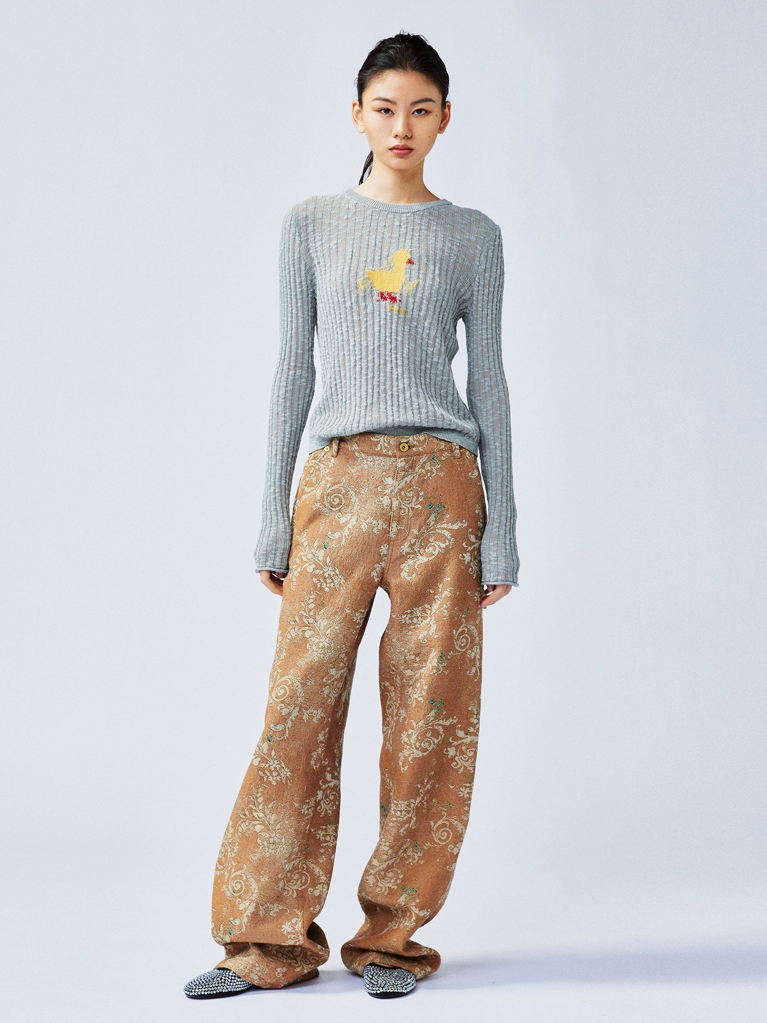 Vintage glamorous jacquard floral cargo pants