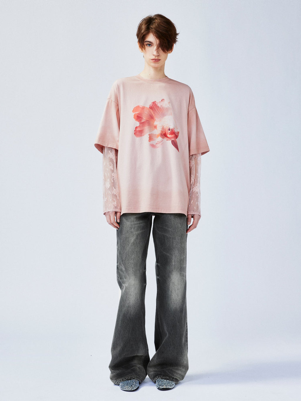 Black washed straight-leg jeans