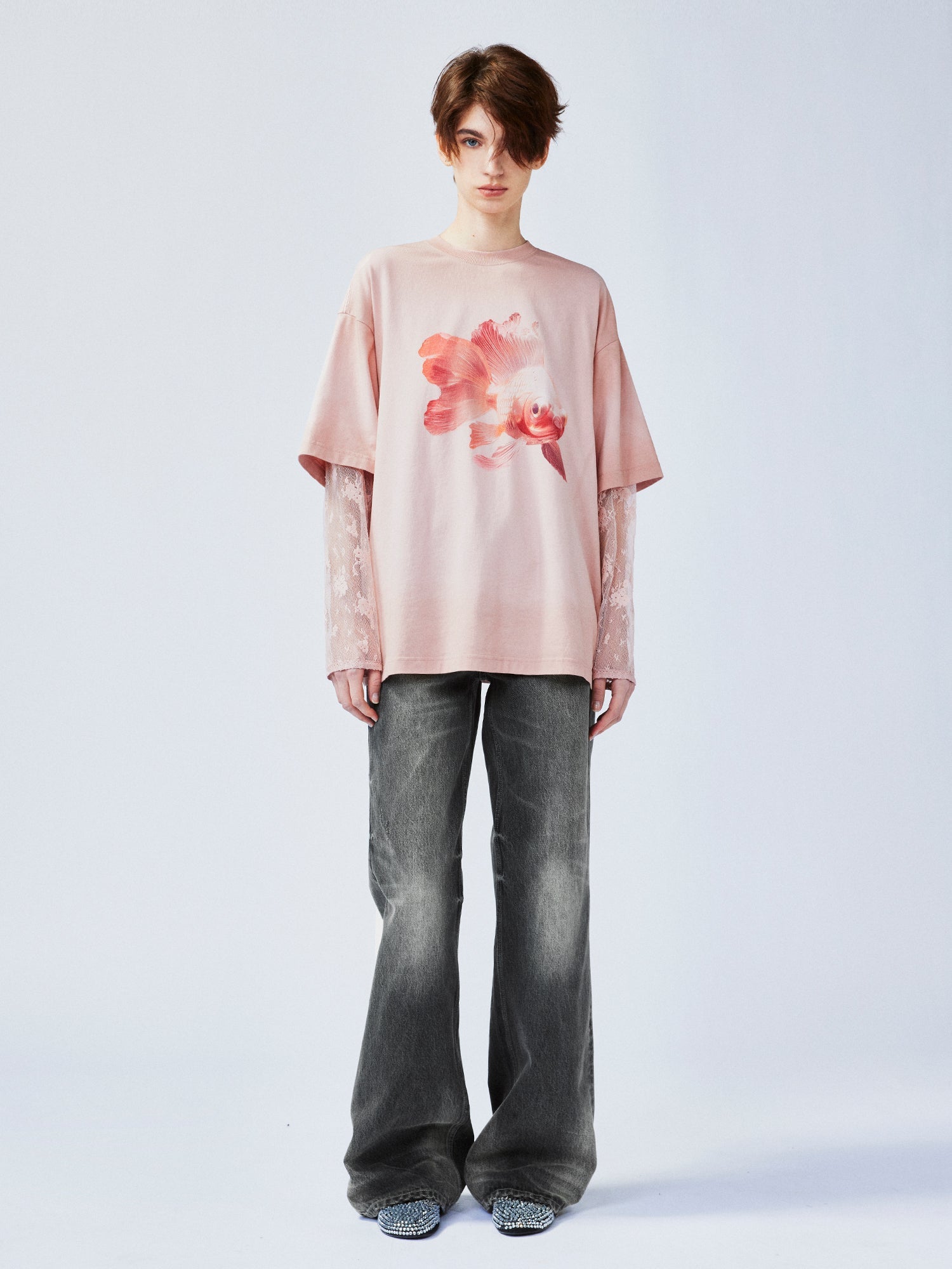 Black washed straight-leg jeans