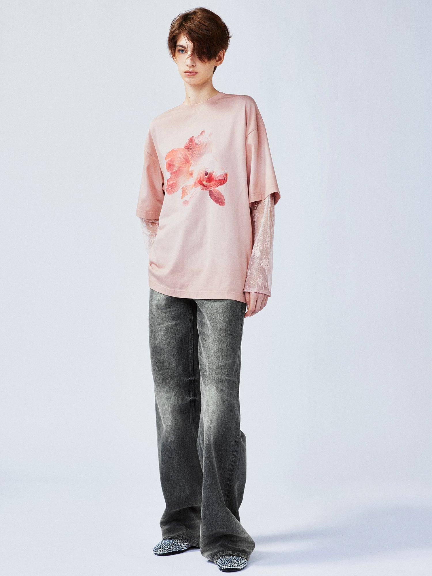 Black washed straight-leg jeans