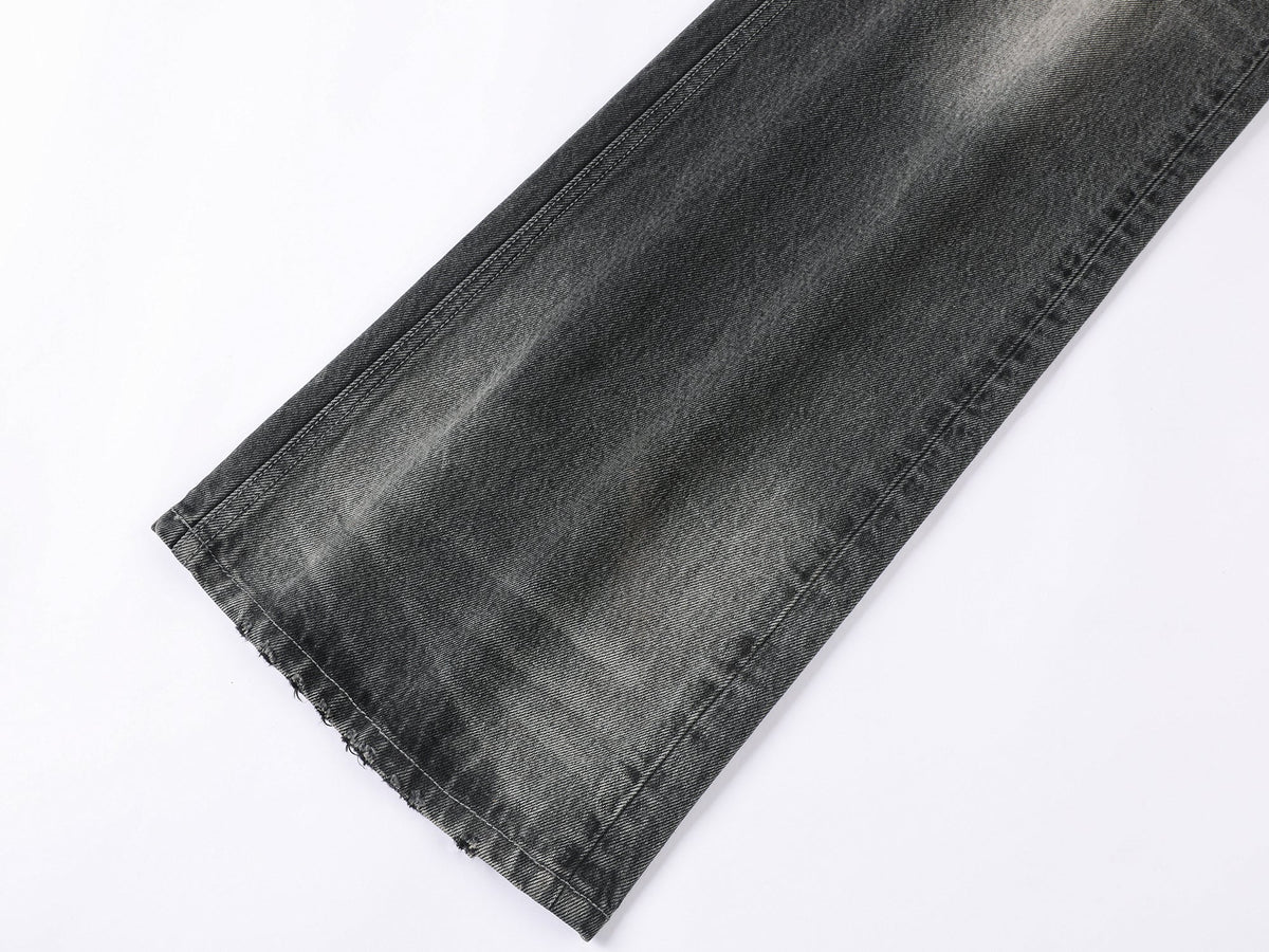 Black washed straight-leg jeans