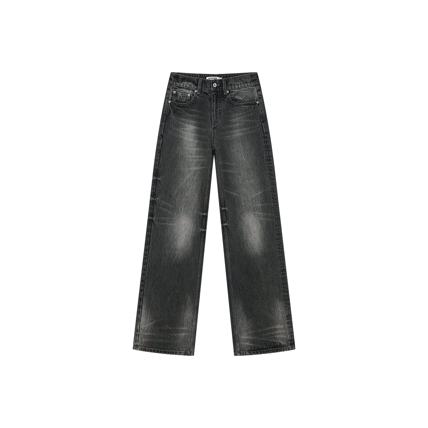 Black washed straight-leg jeans