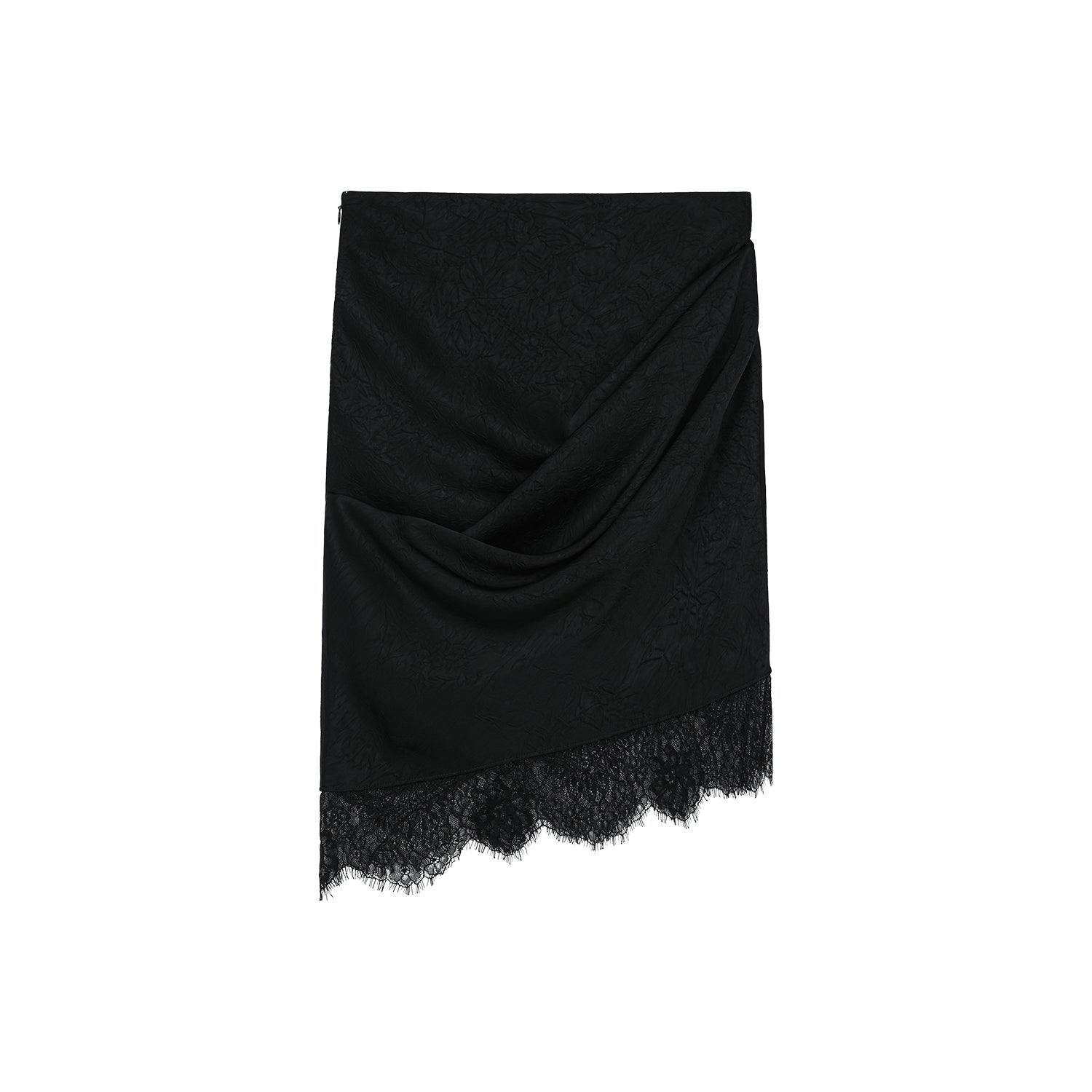 Lace-trimmed skirt with casually lifted hem