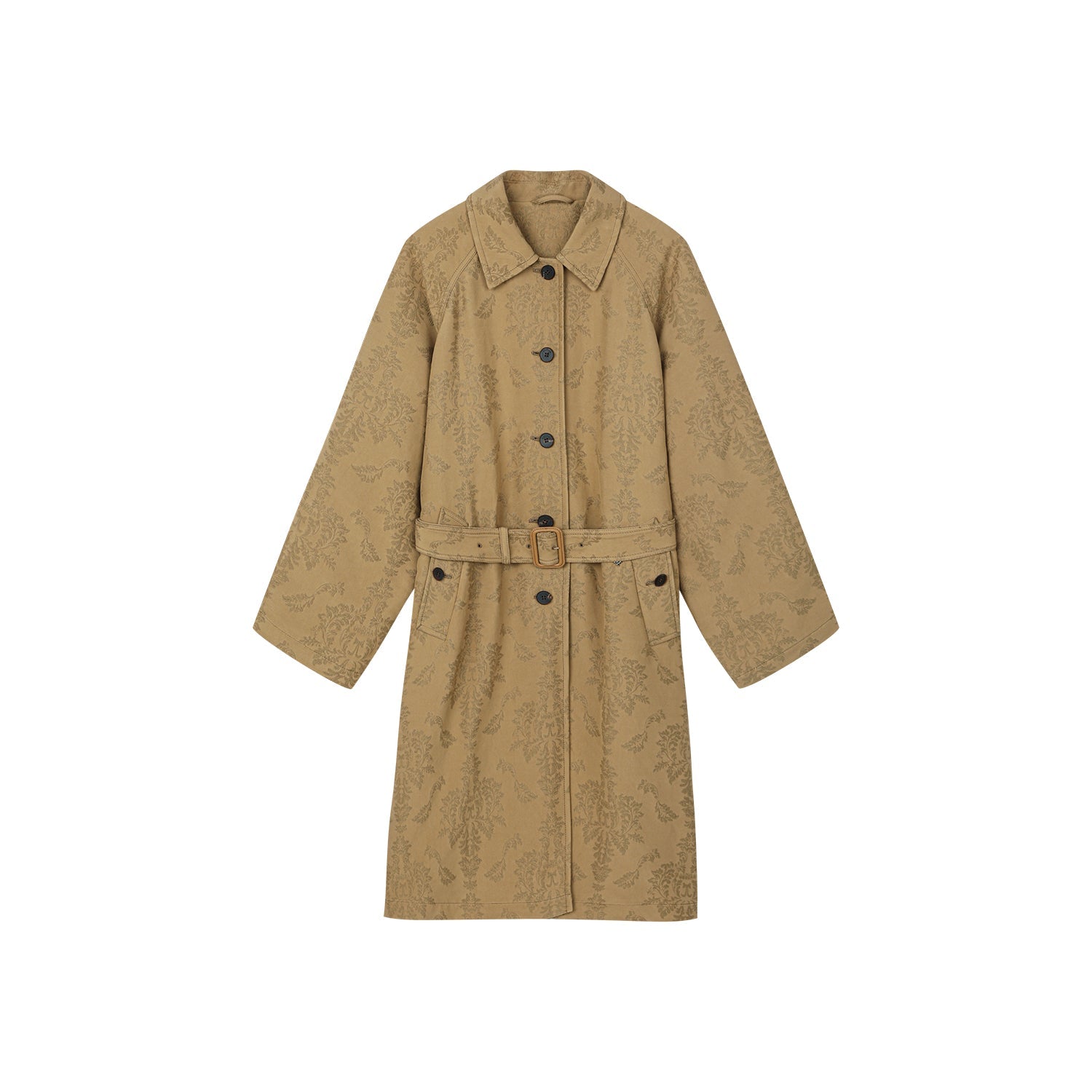 Nostalgia-evoking classic jacquard balmacaan coat