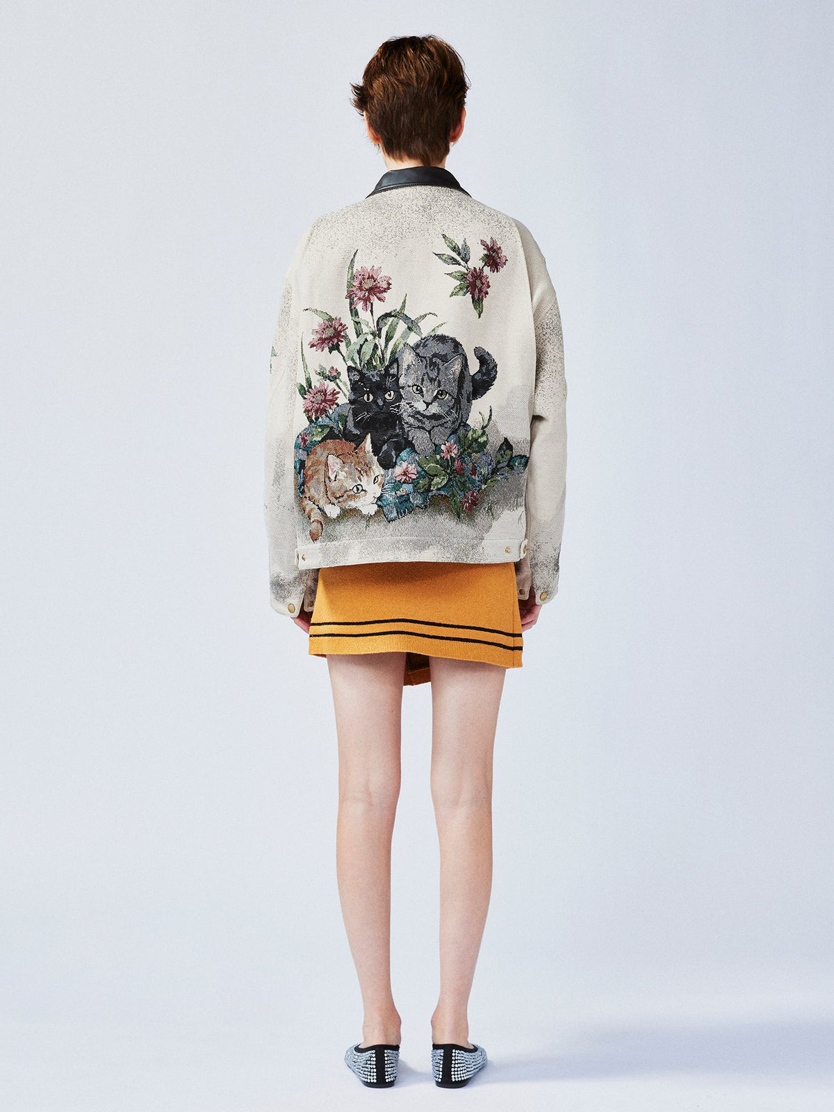 Charming and soothing garden cat pattern jacquard Detroit jacket