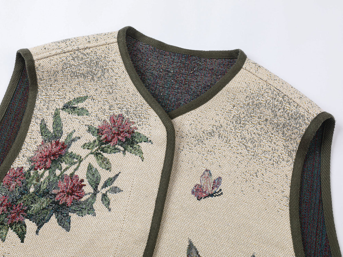 Charming and soothing garden cat pattern jacquard vest