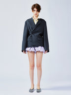 Pulled pleated notch collar blazer with authentic wear marks
