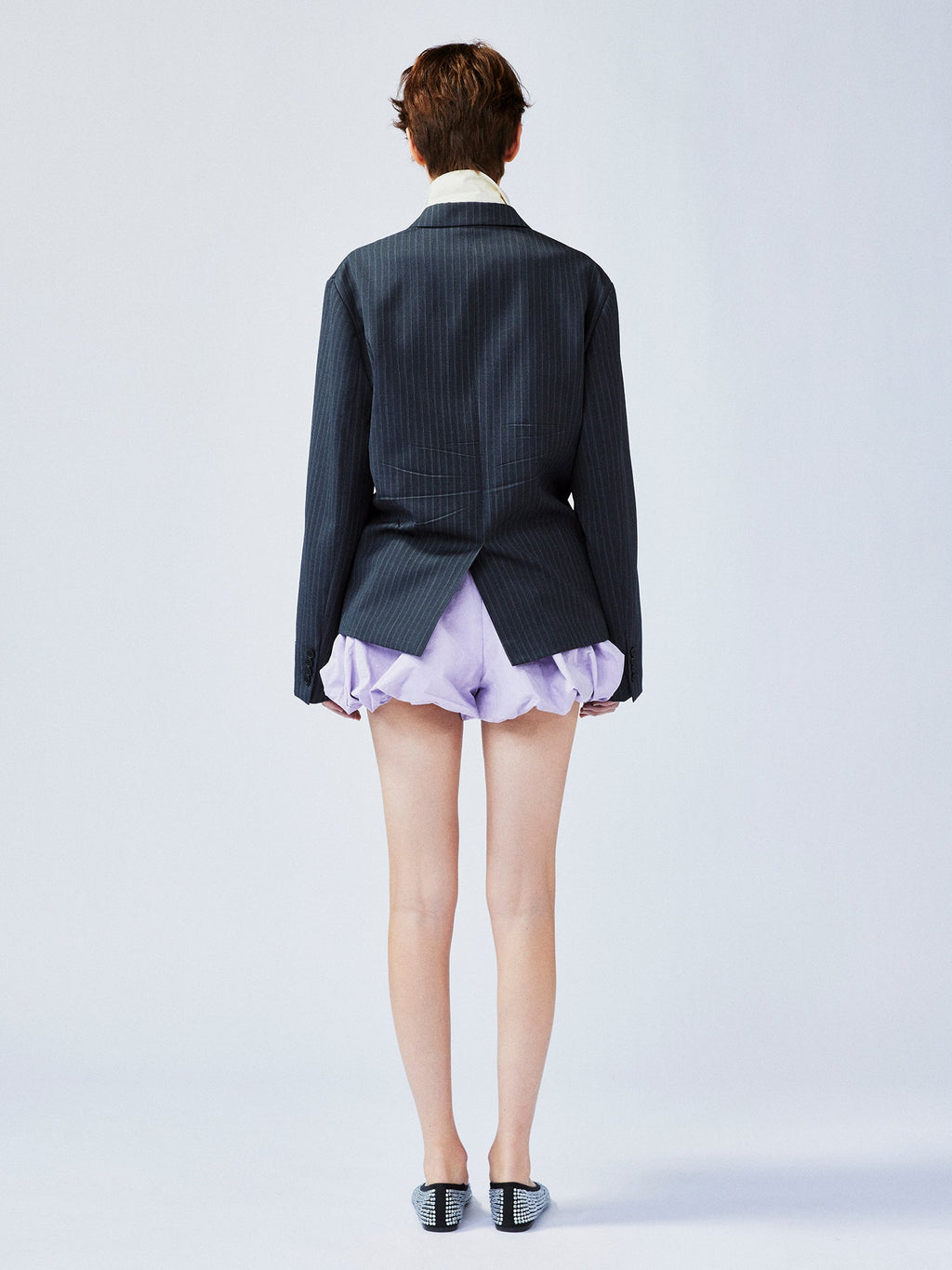 Pulled pleated notch collar blazer with authentic wear marks