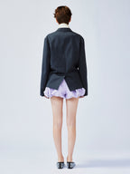 Pulled pleated notch collar blazer with authentic wear marks