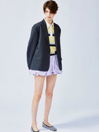 Pulled pleated notch collar blazer with authentic wear marks