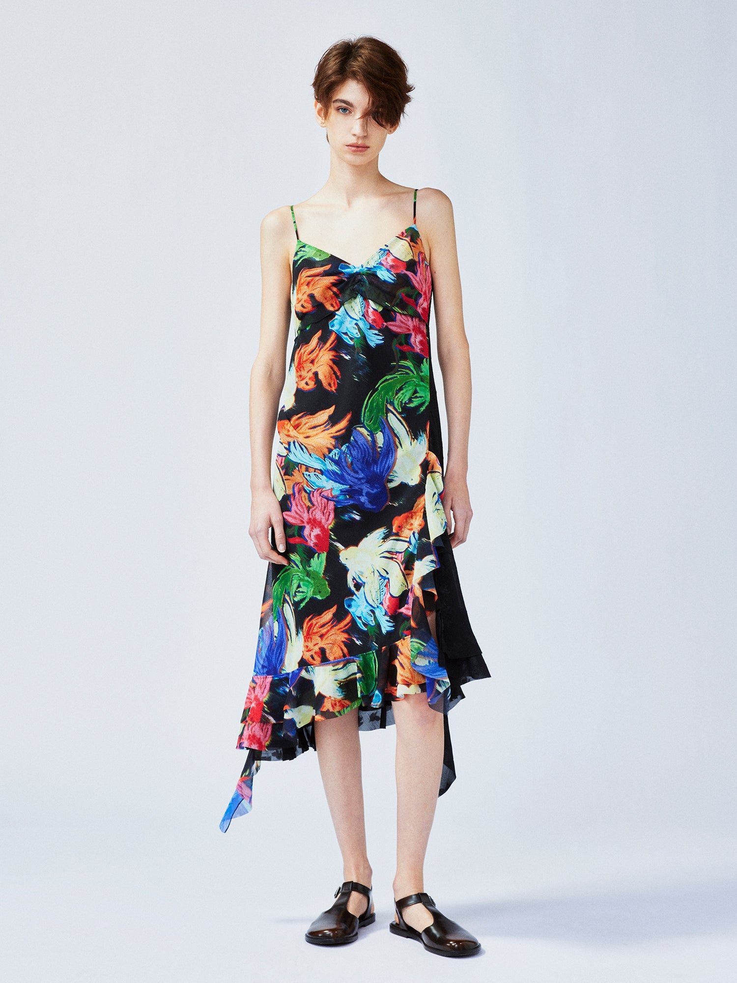 "Magical and enchanting" surreal electronic goldfish slip dress