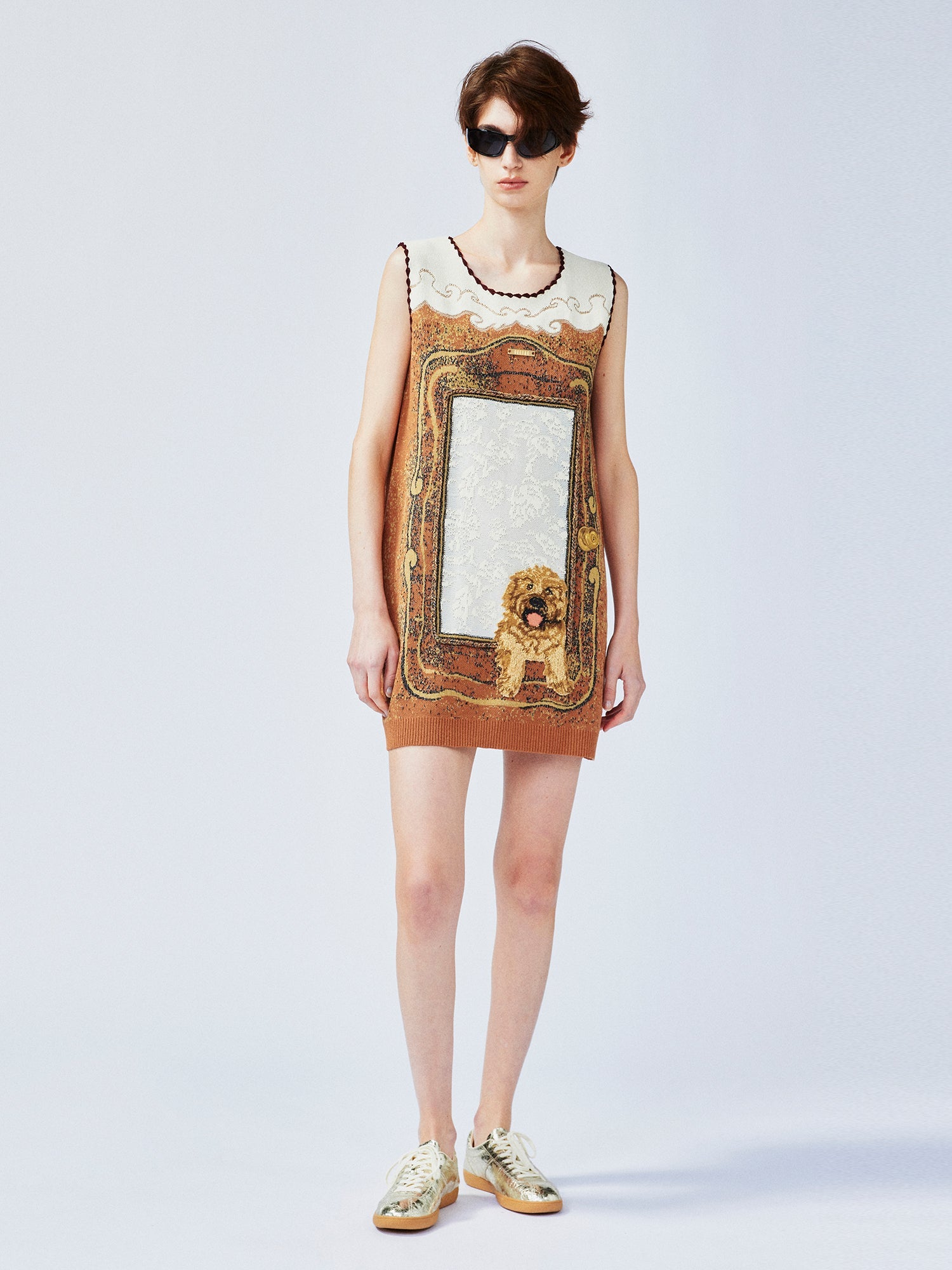 "Waiting for your return" dog pattern sweater dress