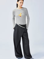 Pulled pleated suit pants with authentic wear marks