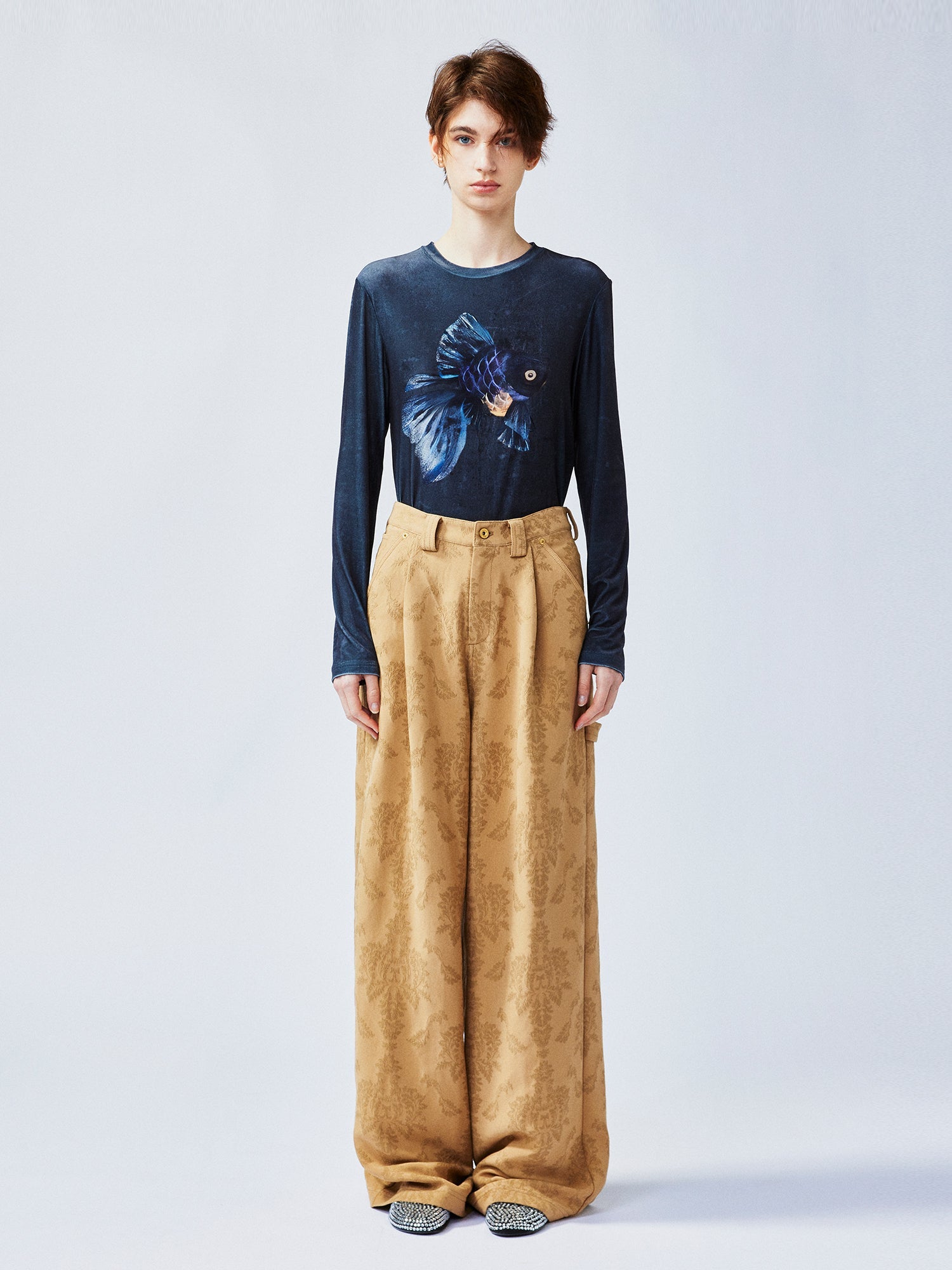 Nostalgia-evoking classic jacquard cargo pants