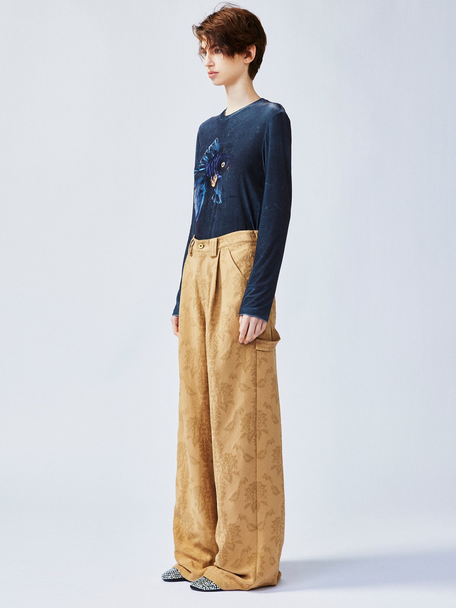 Nostalgia-evoking classic jacquard cargo pants