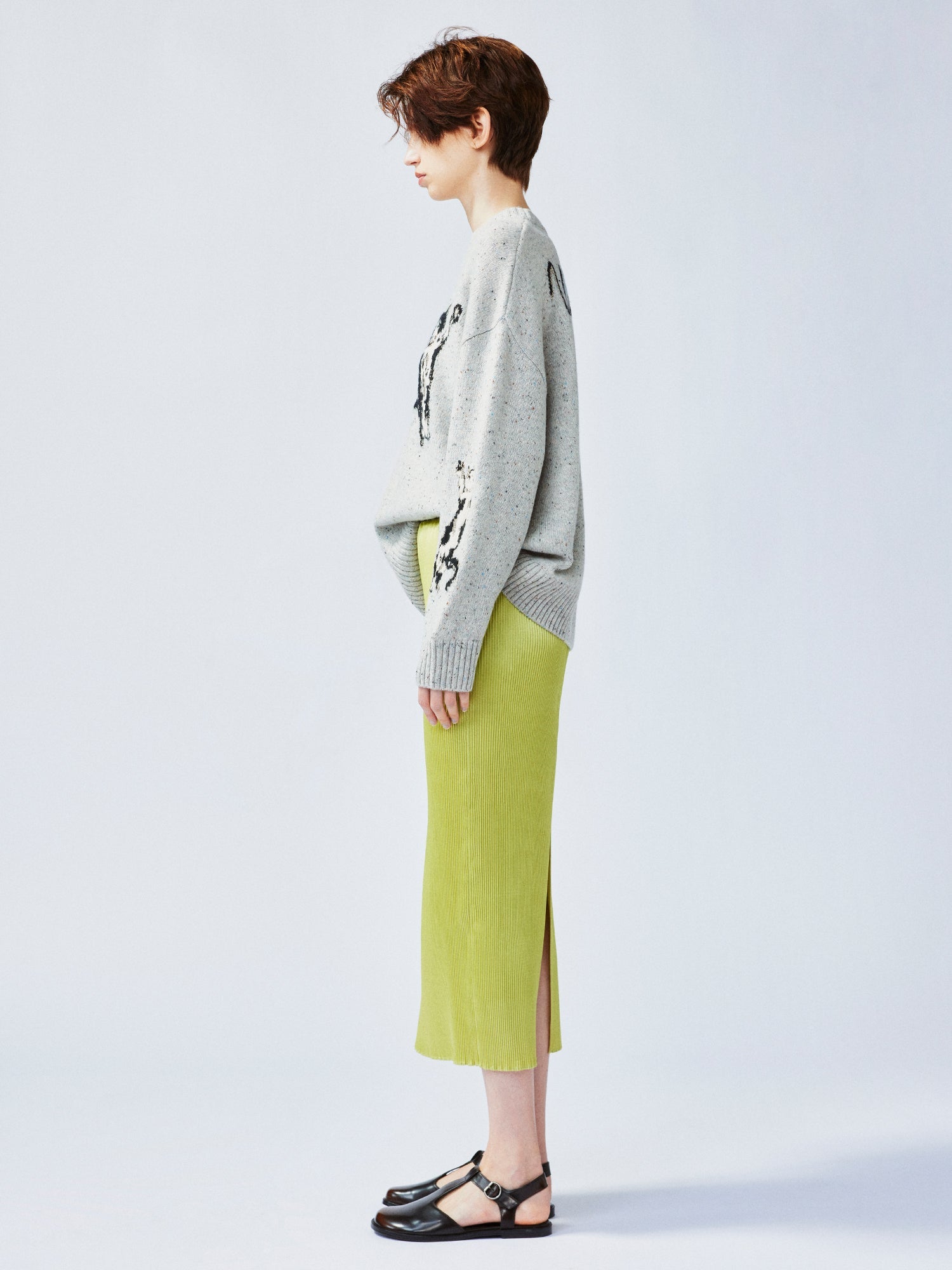 Glamorous and vibrant lime green pleated midi skirt