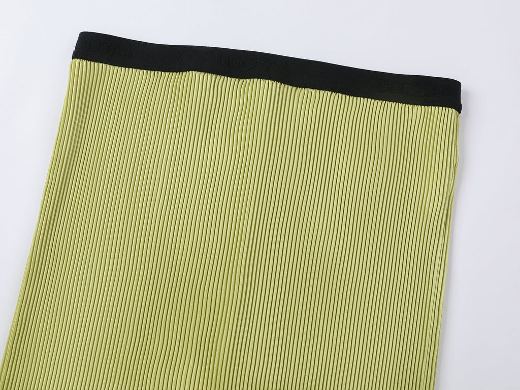 Glamorous and vibrant lime green pleated midi skirt