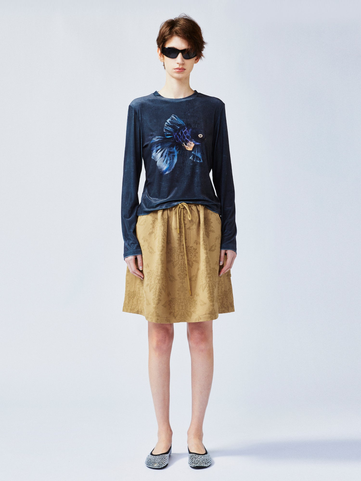 Nostalgia-evoking classic jacquard cargo skirt