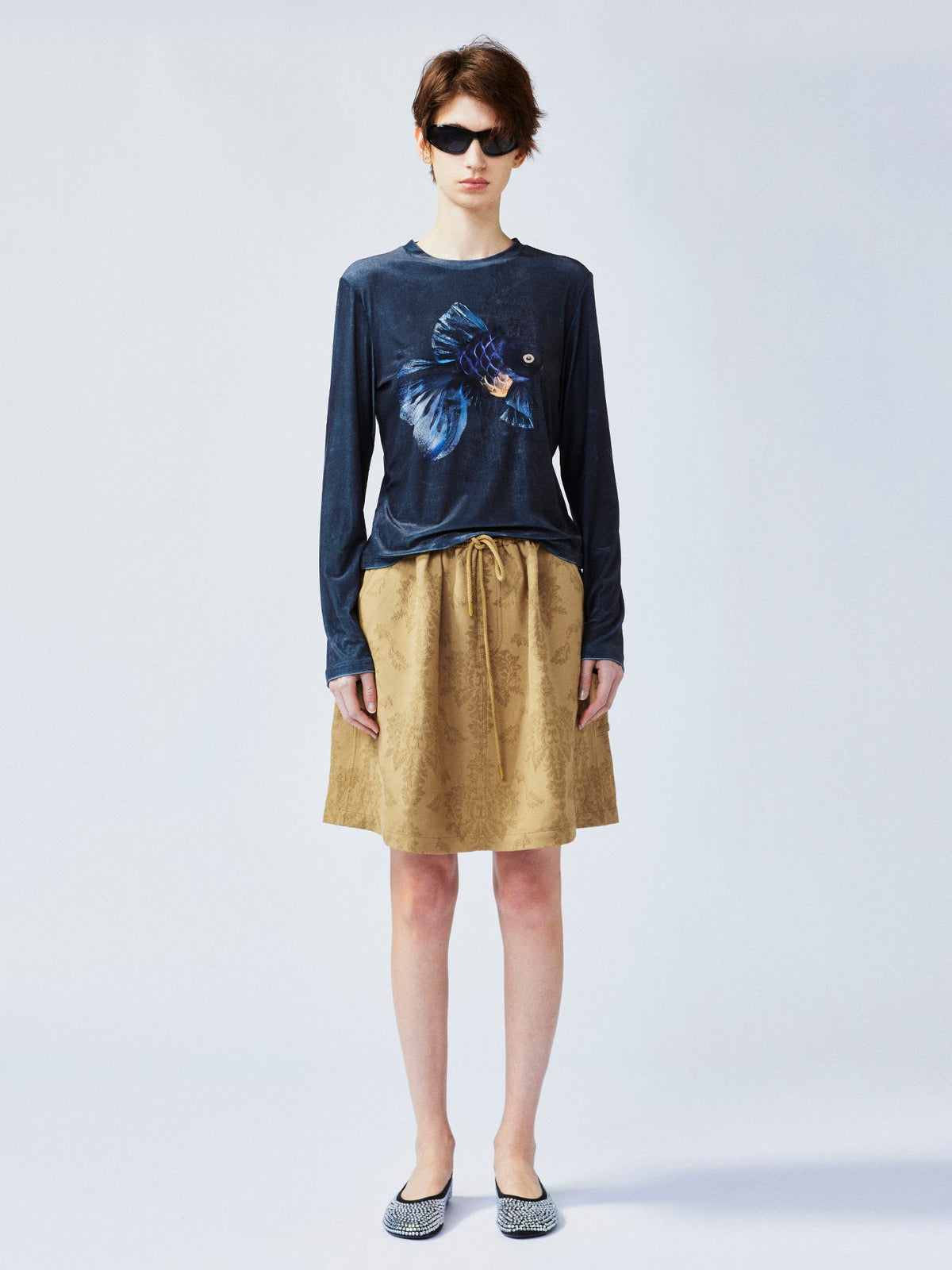 Nostalgia-evoking classic jacquard cargo skirt