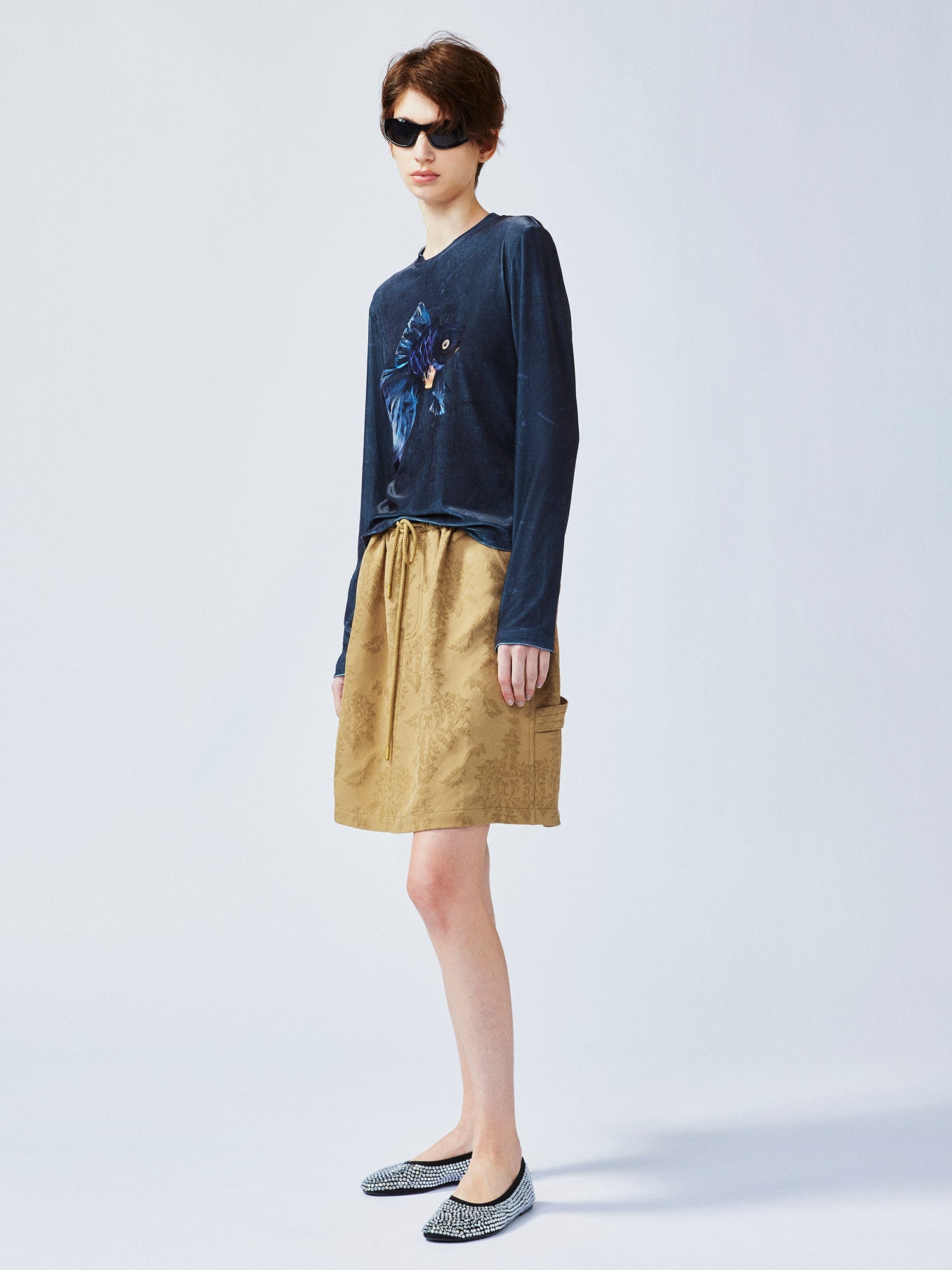 Nostalgia-evoking classic jacquard cargo skirt
