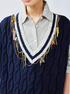 Charmingly playful diamond chain knit vest