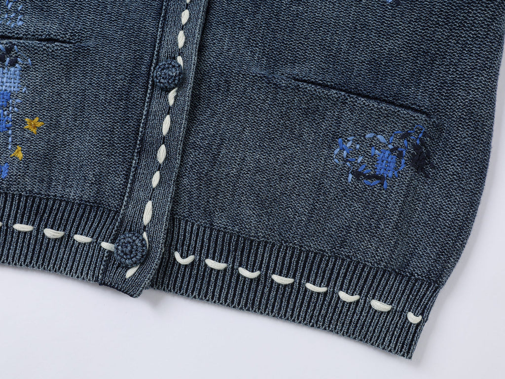 Floral patchwork distressed navy collar cardigan