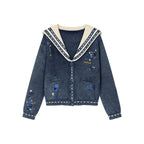 Floral patchwork distressed navy collar cardigan