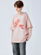 "Sweet and elegant" surreal goldfish layered-look T-shirt