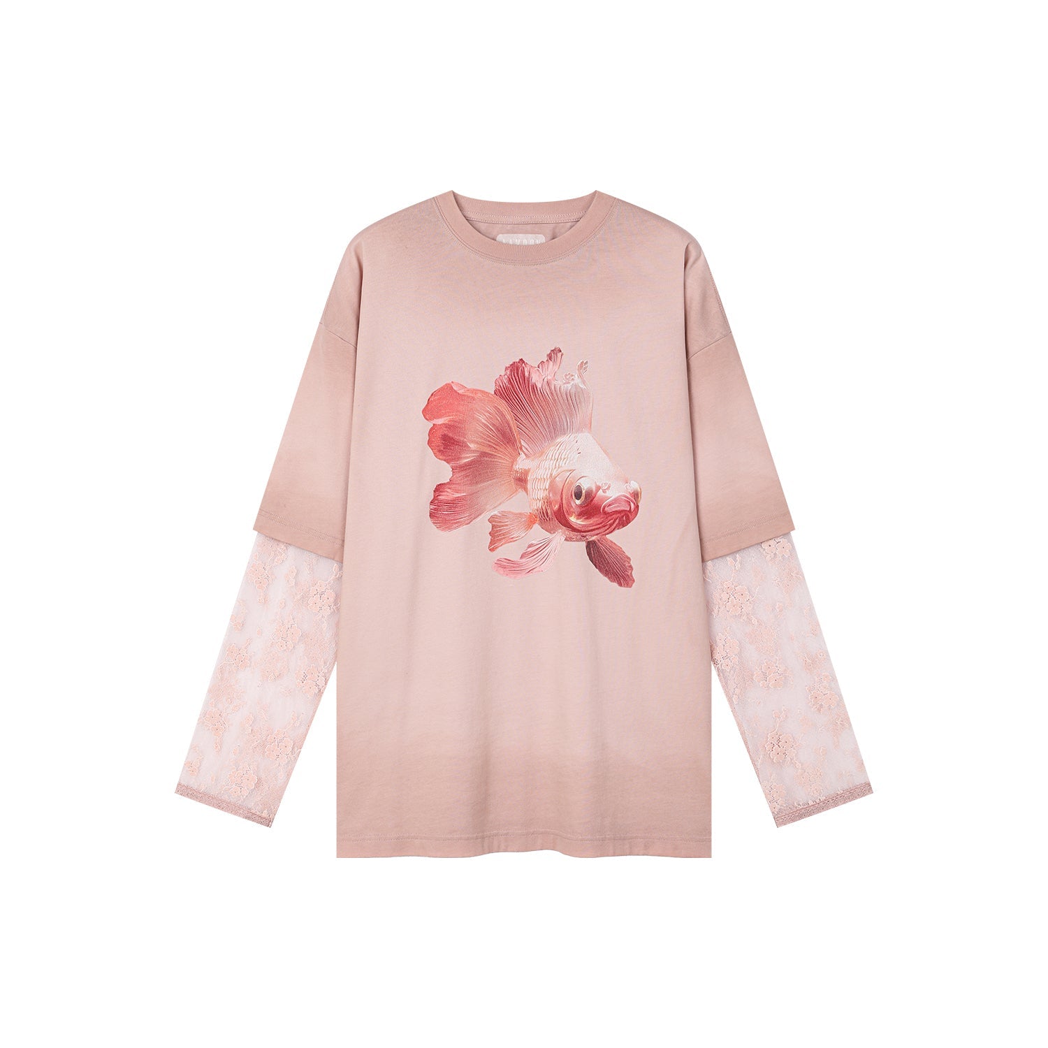 "Sweet and elegant" surreal goldfish layered-look T-shirt