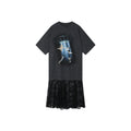 Playfully witty "UFO beaming cat" graphic T-shirt dress