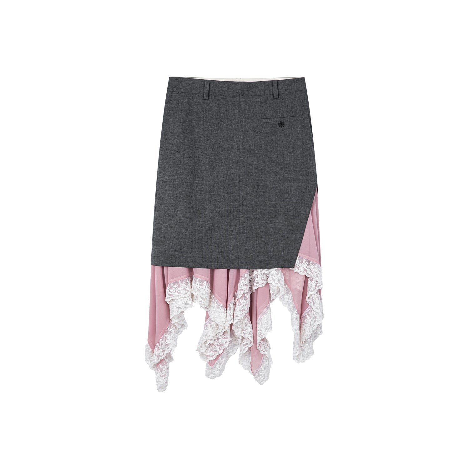 A misaligned suit layered-look skirt