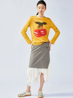 A misaligned suit layered-look skirt