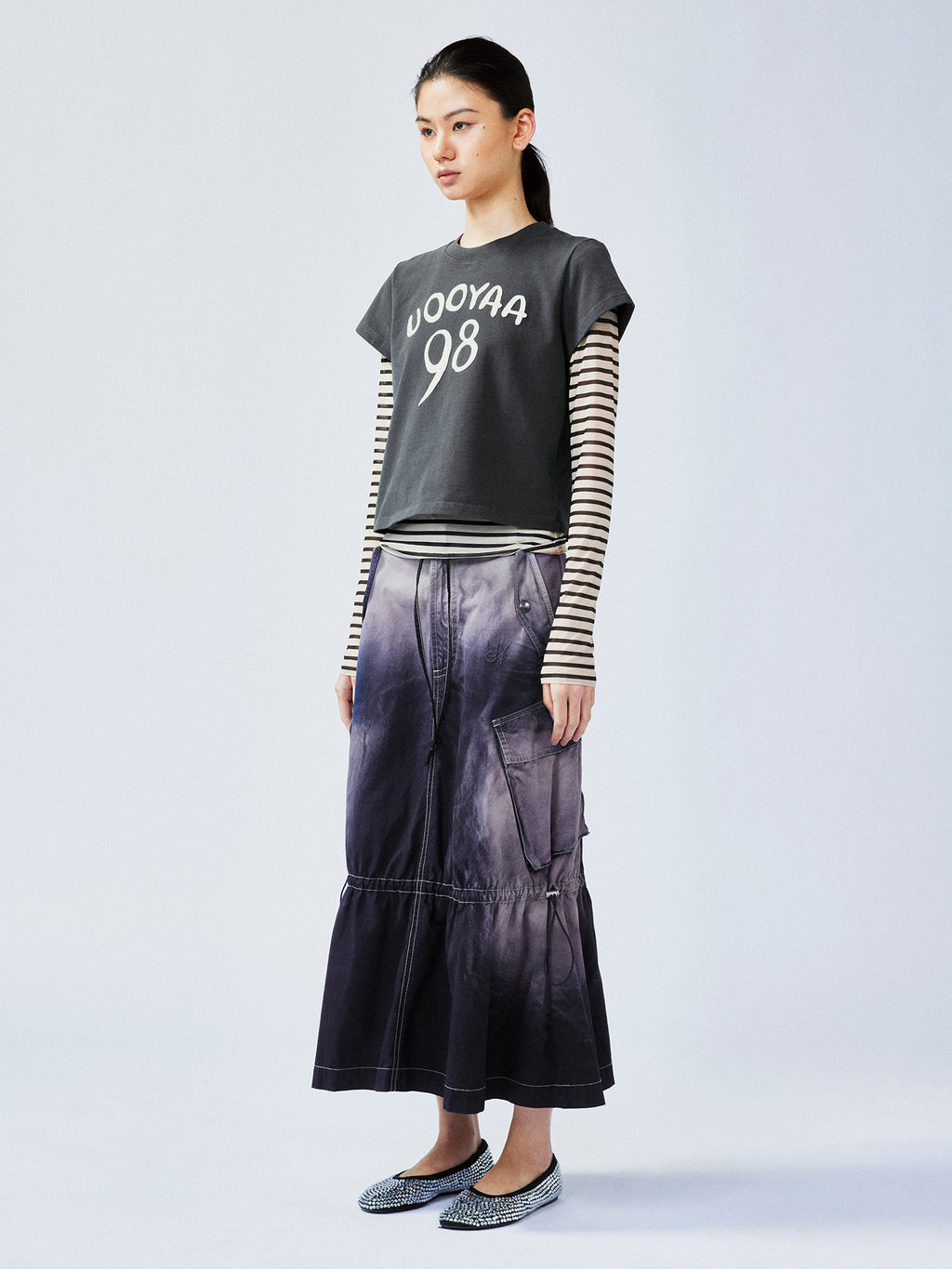 Gradient fade paratrooper waisted skirt
