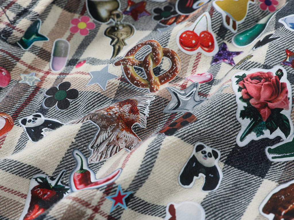 Playful sticker patch plaid shirt