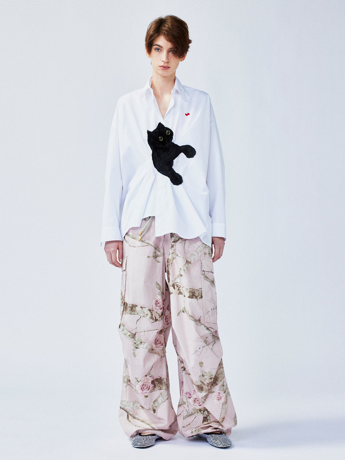 Playful cat chasing butterfly shirt