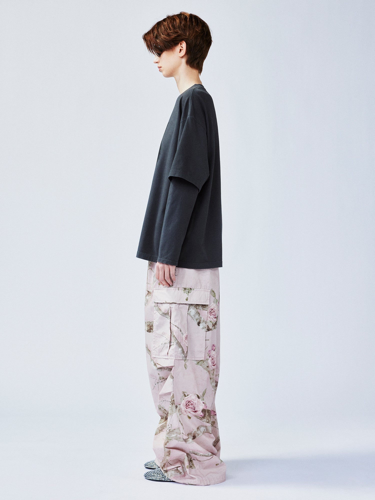 Chubby black cat faux two-piece T-shirt