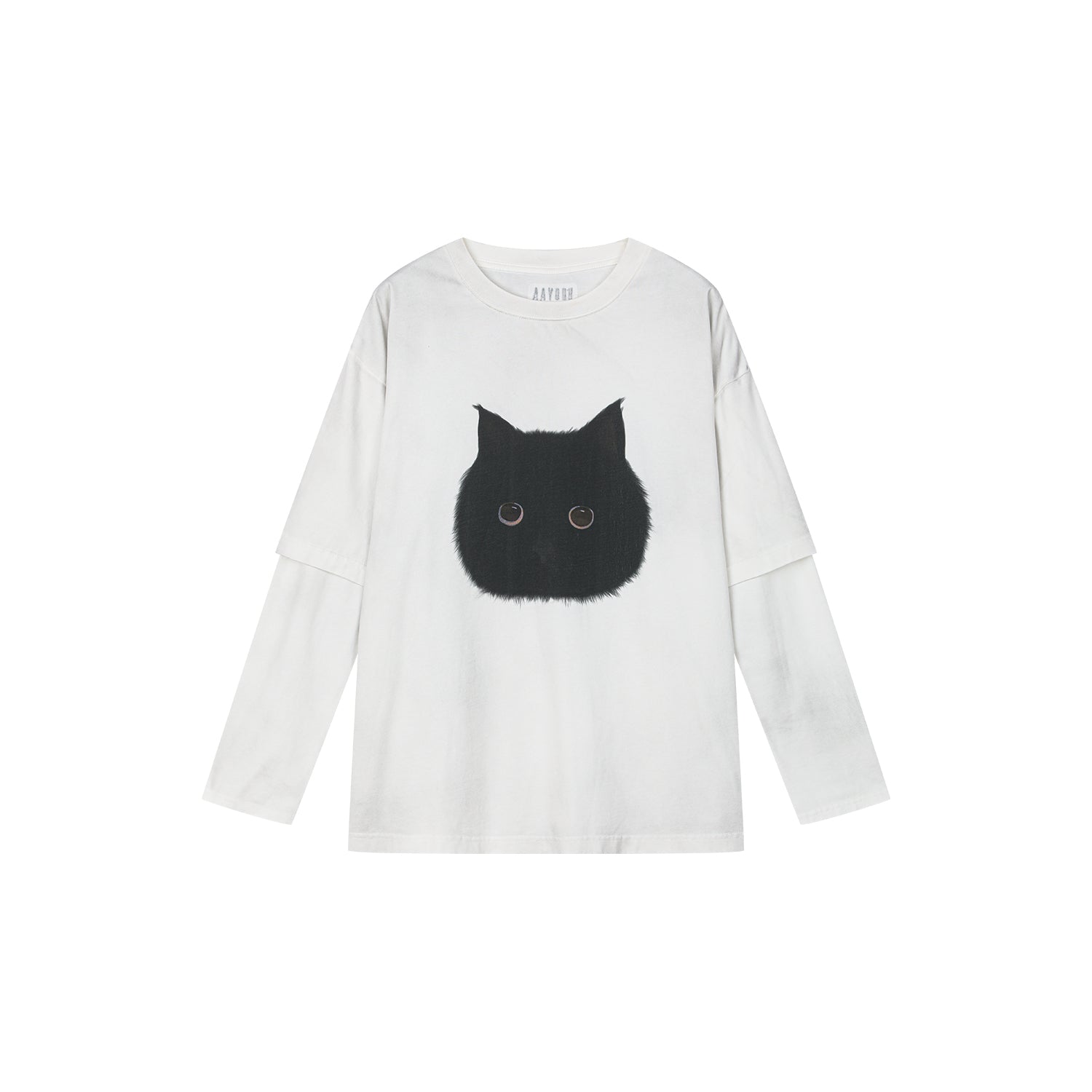 Chubby black cat faux two-piece T-shirt