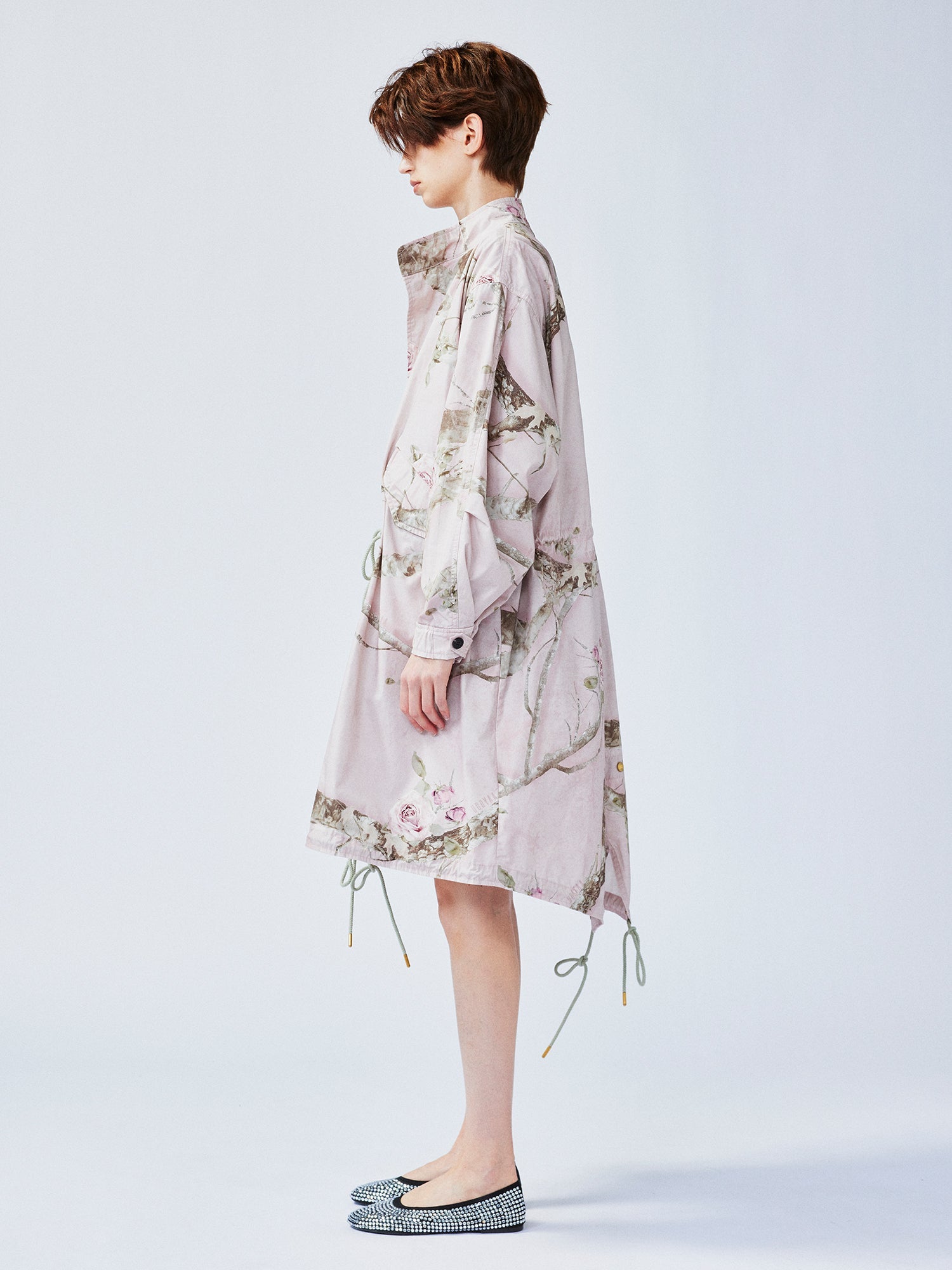 Rose tree pattern camo parka trench coat