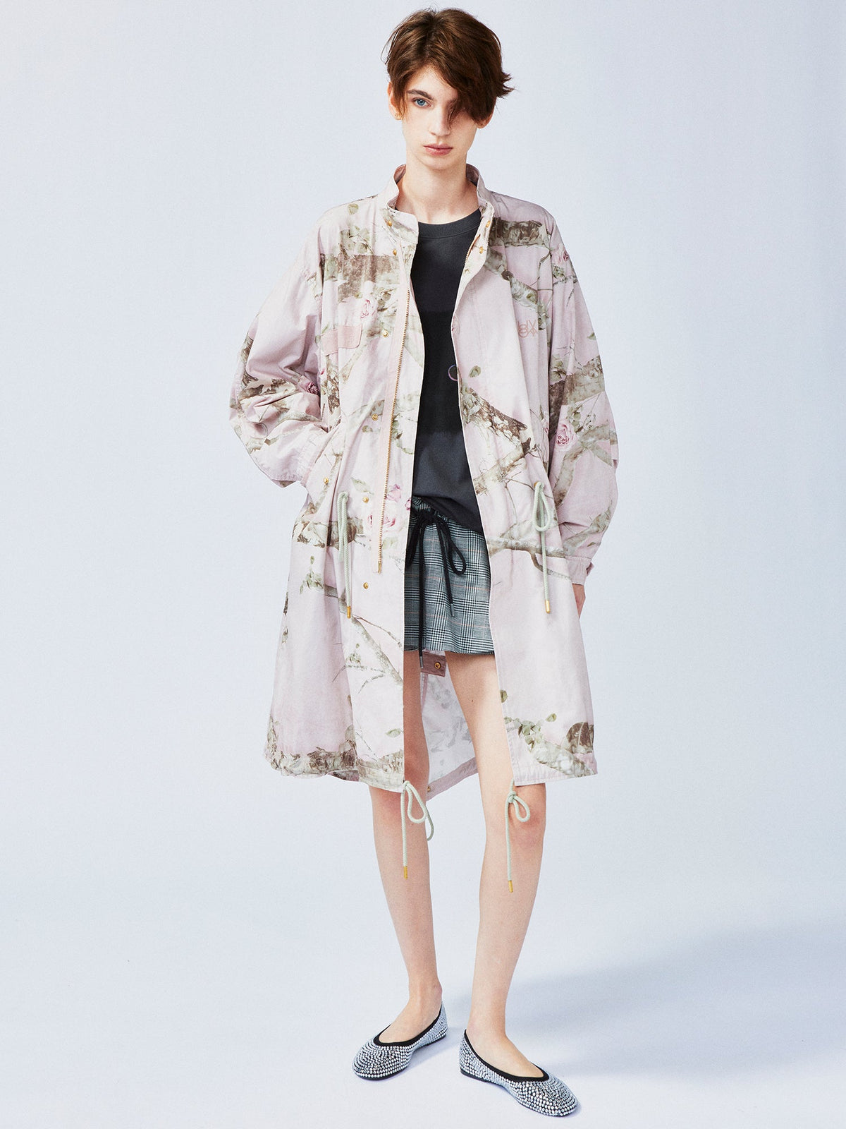 Rose tree pattern camo parka trench coat