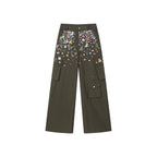 Playful sticker patch army green cargo pants
