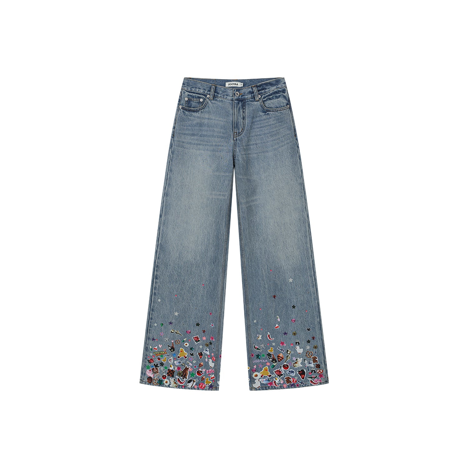 Playful sticker patch jeans