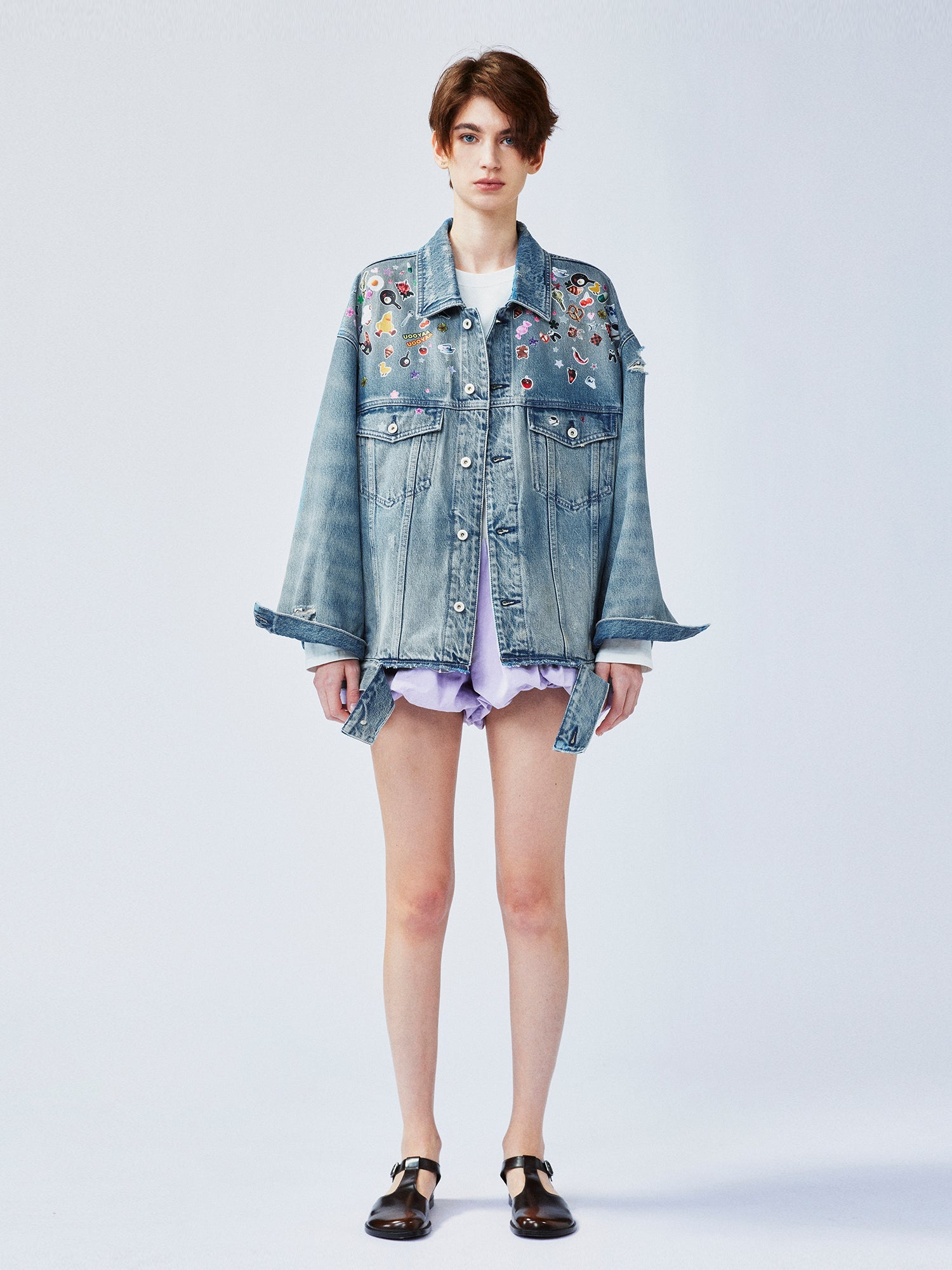 Playful sticker patch denim jacket