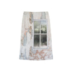 Satin window scene print slip skirt