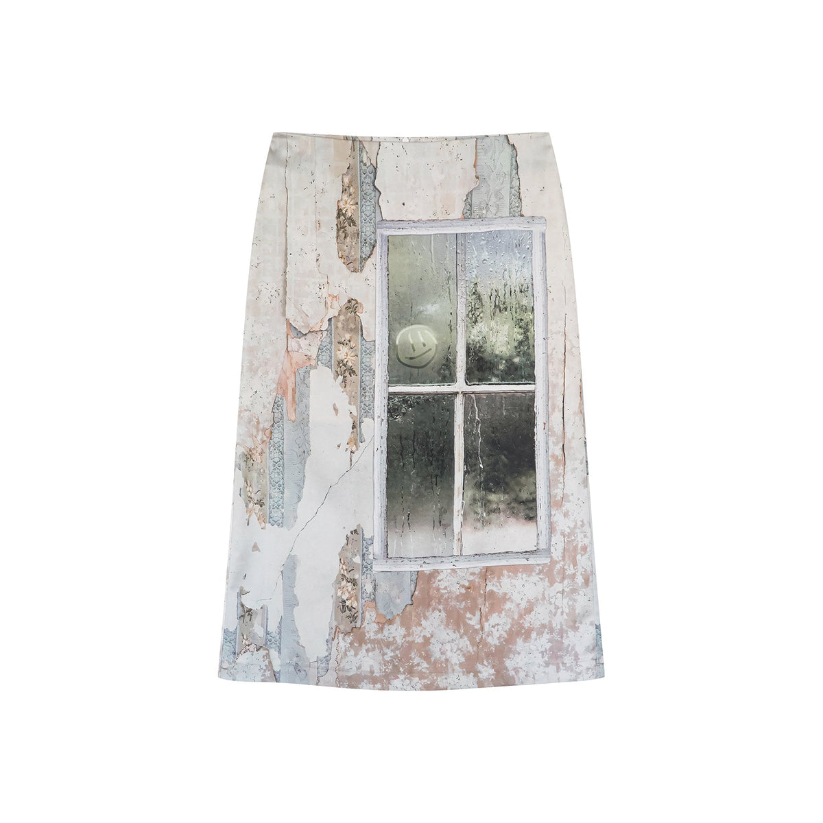 Satin window scene print slip skirt
