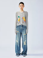"Playful duck" wool cardigan