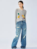 "Playful duck" wool cardigan