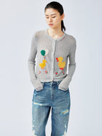 "Playful duck" wool cardigan