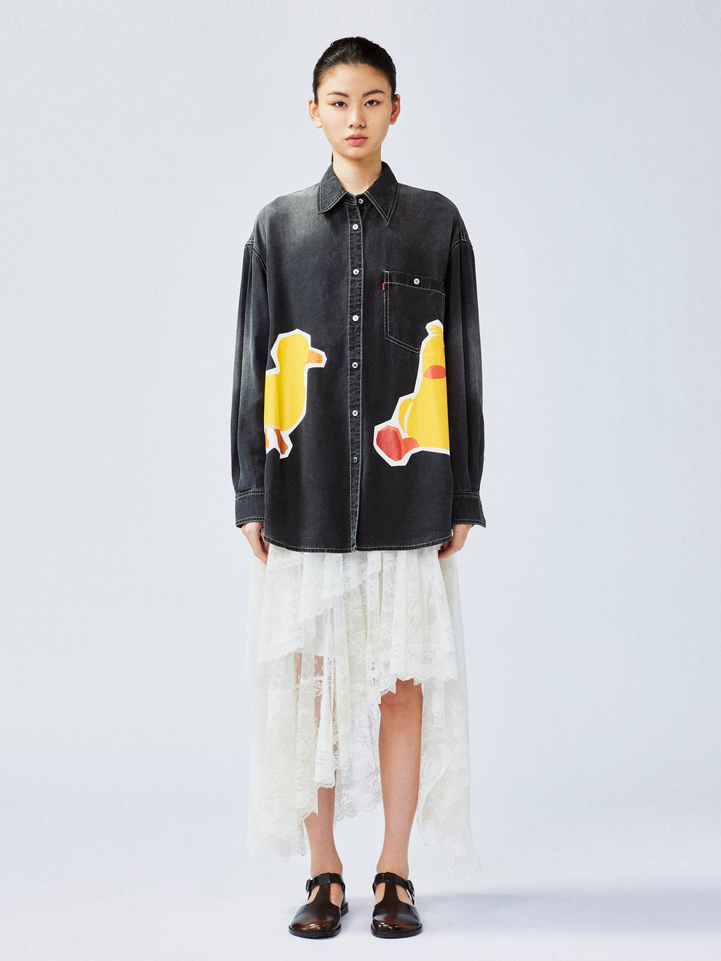 Fun patchwork duck denim shirt