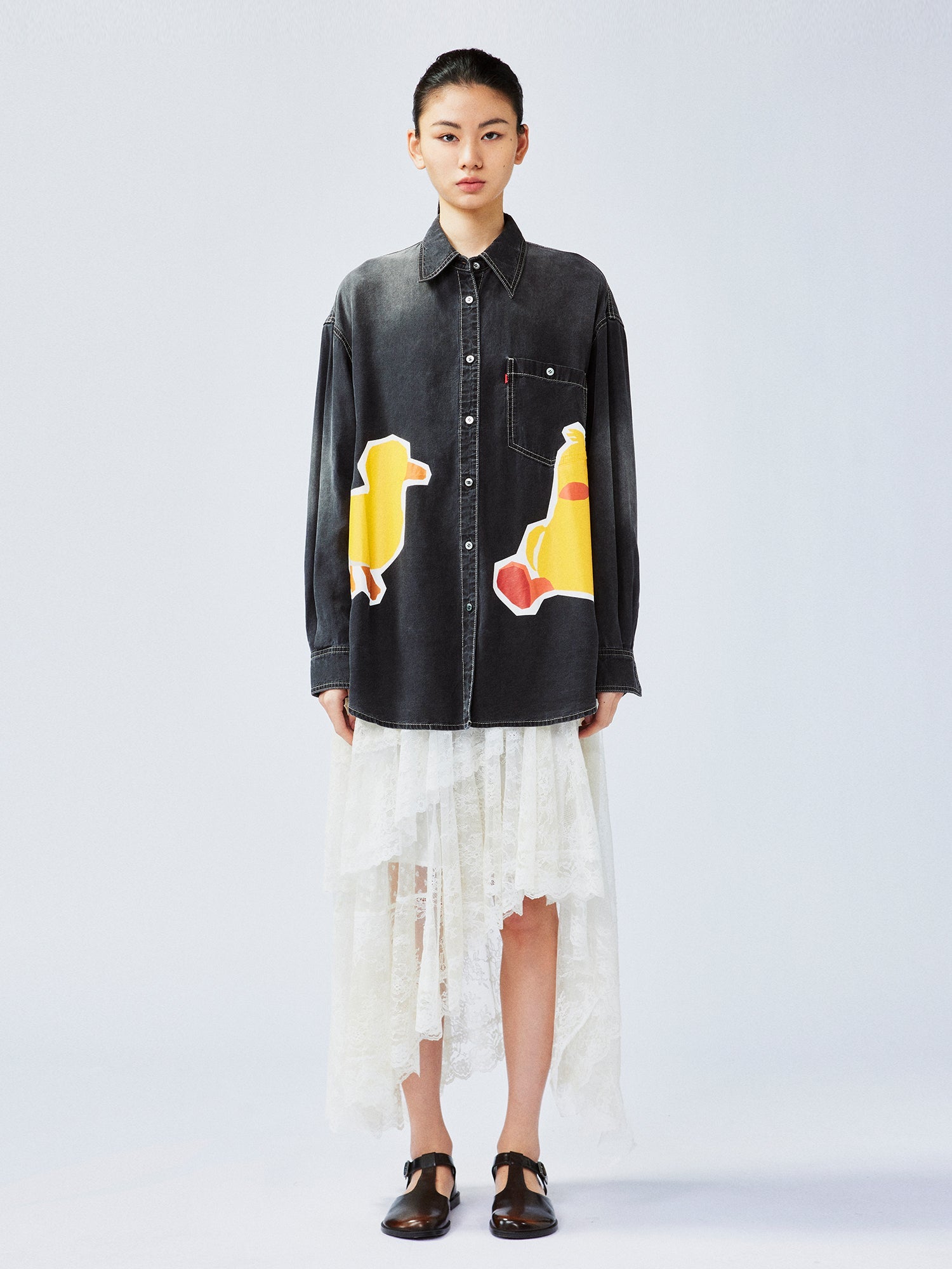 Fun patchwork duck denim shirt